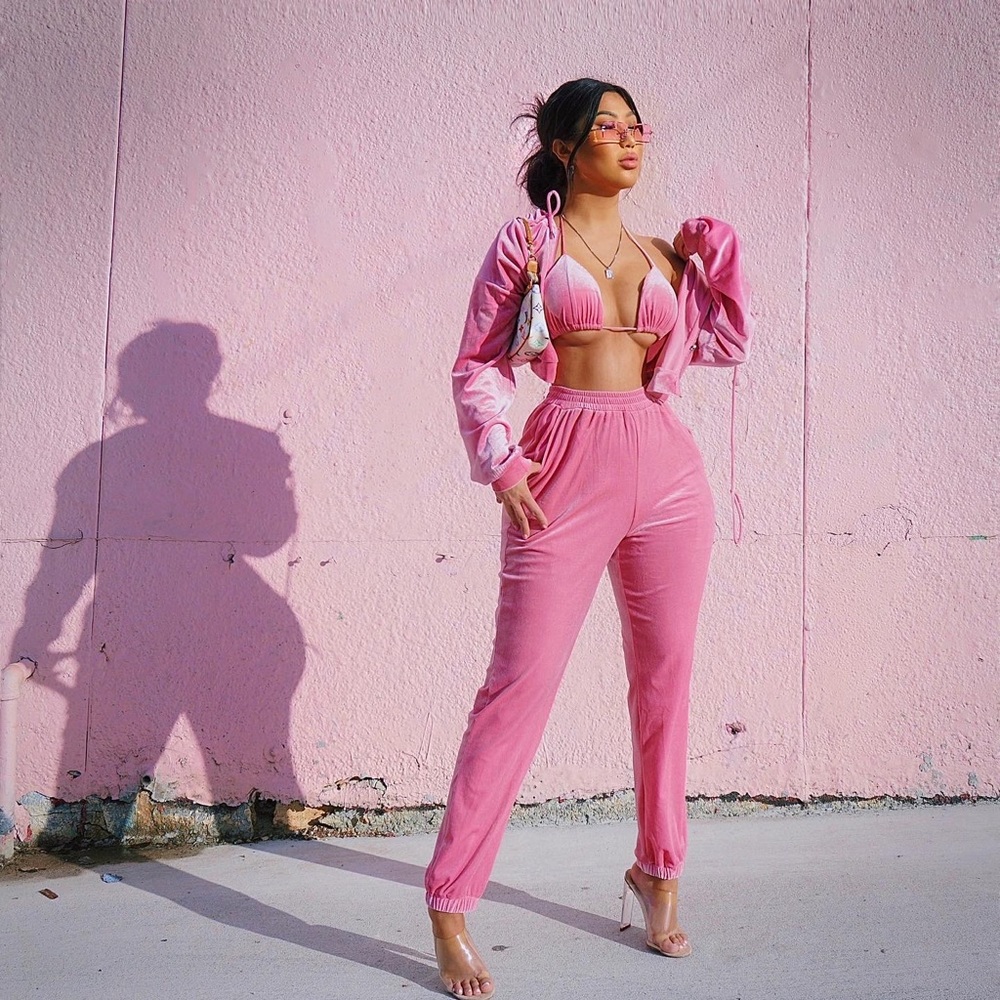 Pink velour tracksuit set y2k